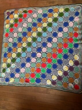 Bright Multicolor Afghan Crocheted Circle Throw 50” X 50”